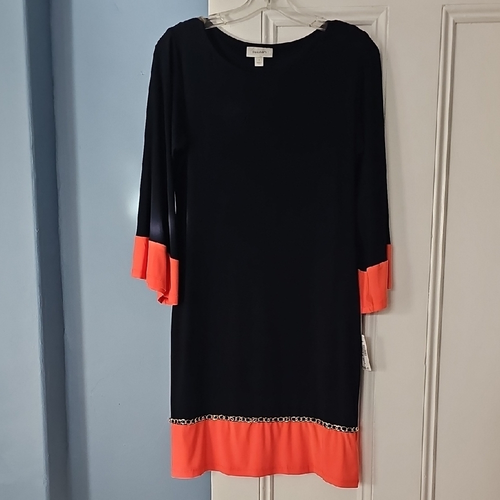 Dress Barn Black Dress with Coral Accents
